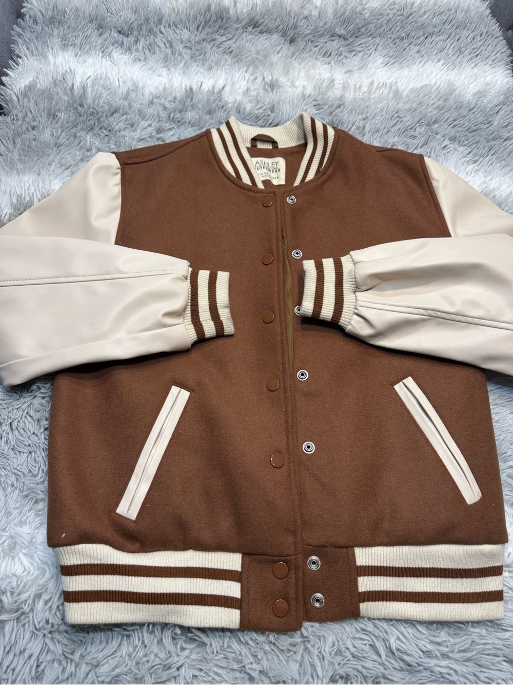 Ashley By 26 International Brown and Cream Varsity Jacket
